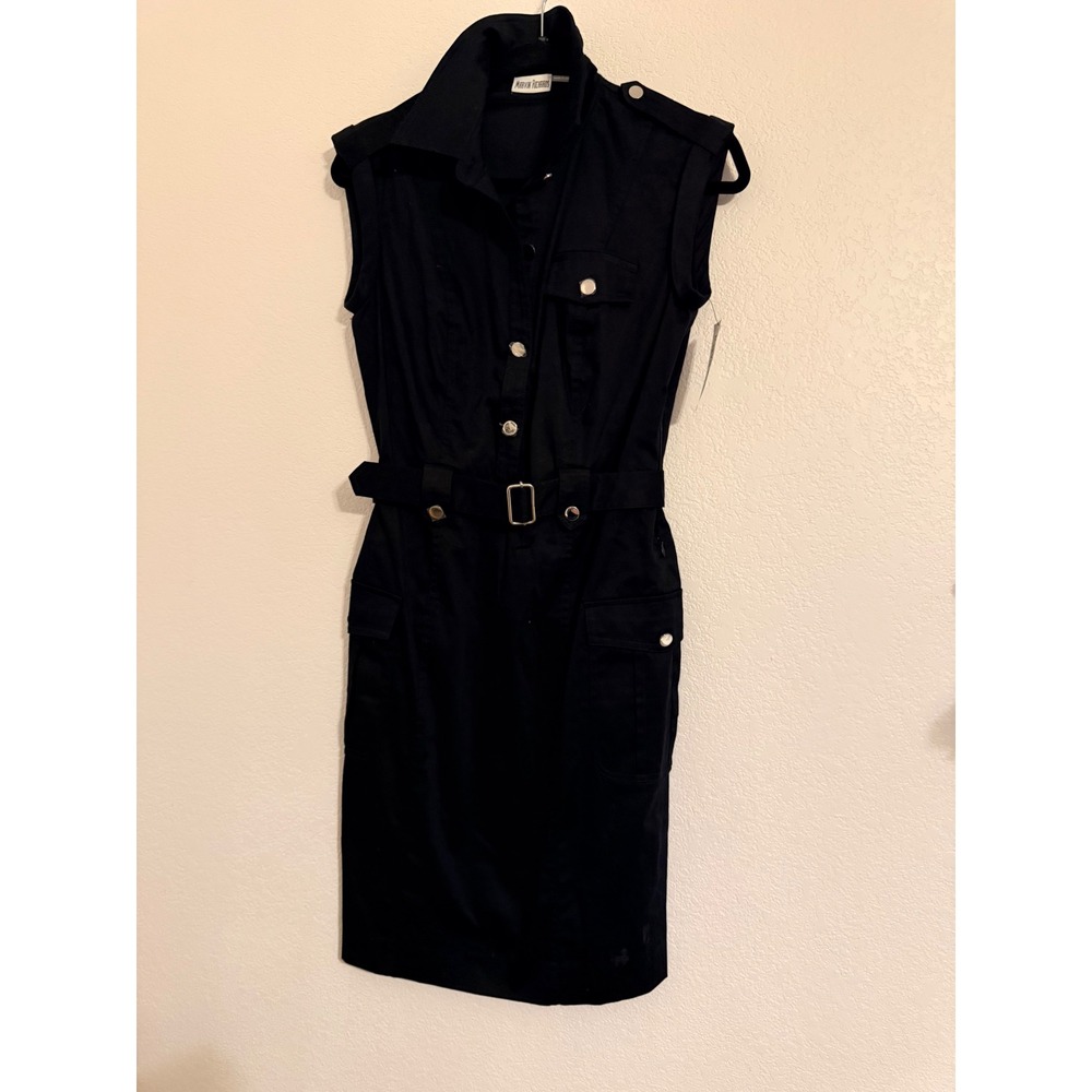 Marvin Richards Black Utility Shirt Dress Sleeveless Belted Cargo Size 4‎
